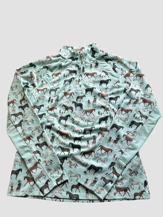 Ariat Other - Ariat Tek Girls Quarter Zip Horse Print Mint Green Equestrian Baselayer M